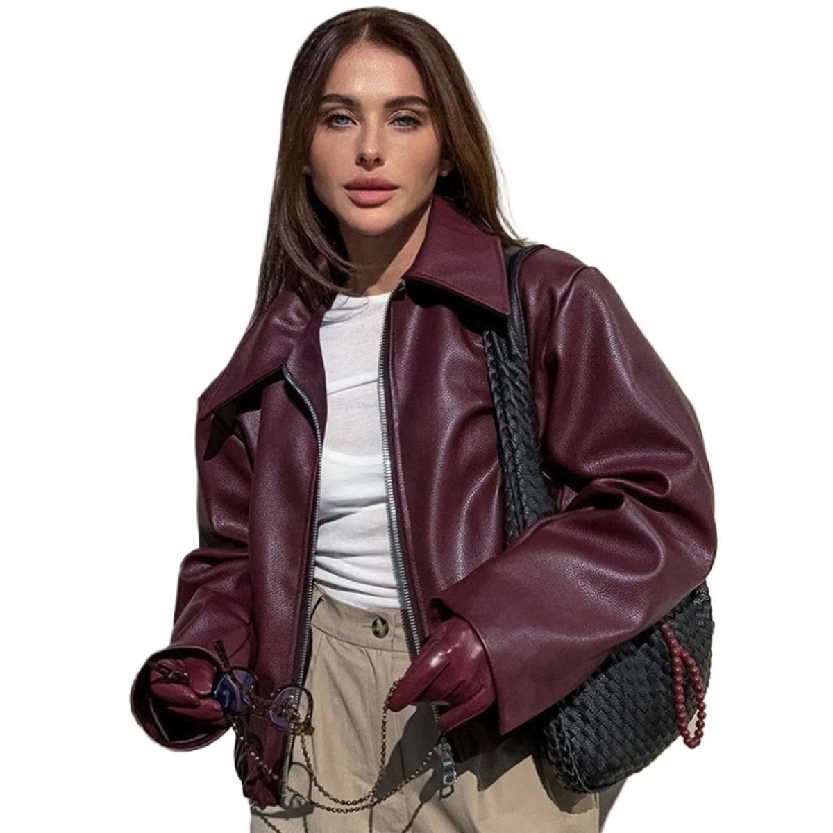 GIOIO - Chaqueta Mujer PU Moto Ajustada Casual Moda