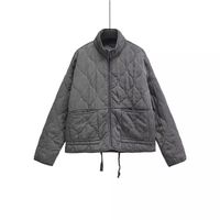 Chaqueta Mujer Algodón Diamante Bolsillos Cuello Alto Holgada