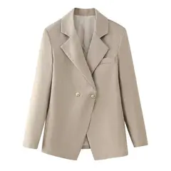 GIOIO - Chaqueta Mujer Solapa Botones Cintura Alta Ajustada Puro Color