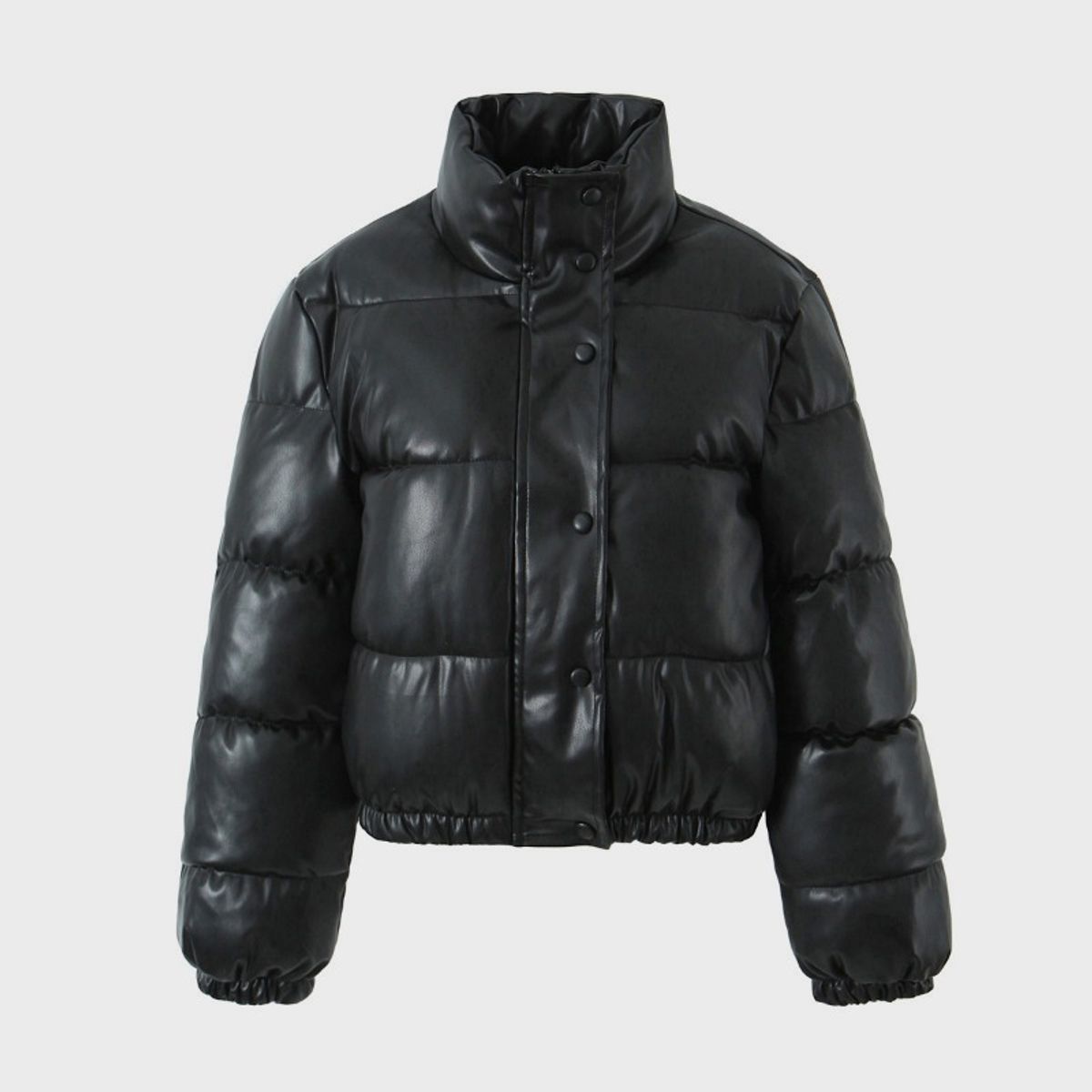 GIOIO - Chaqueta Mujer PU Cuello Alto Corta Abrigo Acolchado