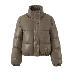 GIOIO - Chaqueta Mujer Cuero Sintético Cuello Alto Corta Abrigo Acolchado