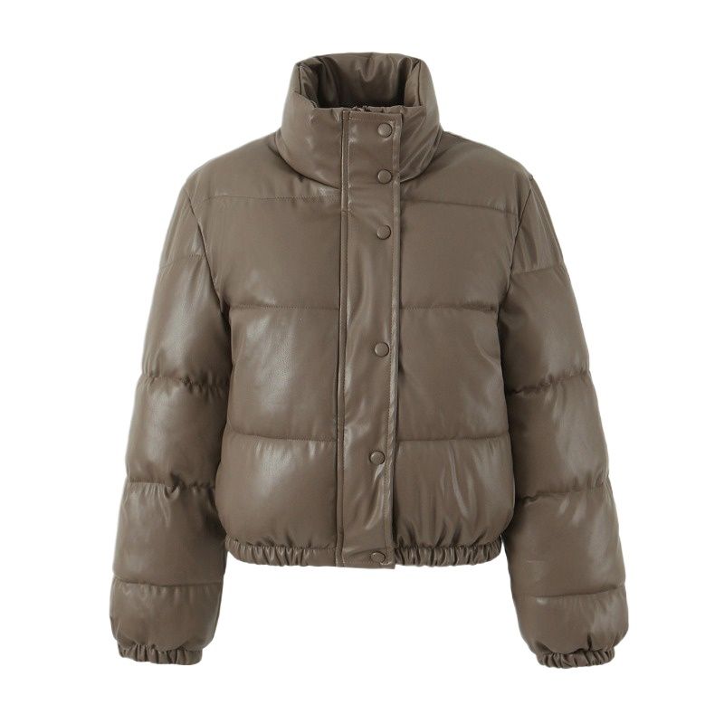 GIOIO - Chaqueta Mujer Cuero Sintético Cuello Alto Corta Abrigo Acolchado