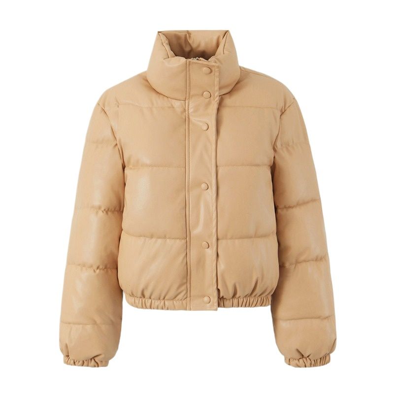 GIOIO - Chaqueta Mujer Cuero Sintético Cuello Alto Corta Abrigo Acolchado