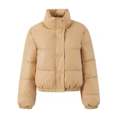 GIOIO - Chaqueta Mujer Cuero Sintético Cuello Alto Corta Abrigo Acolchado