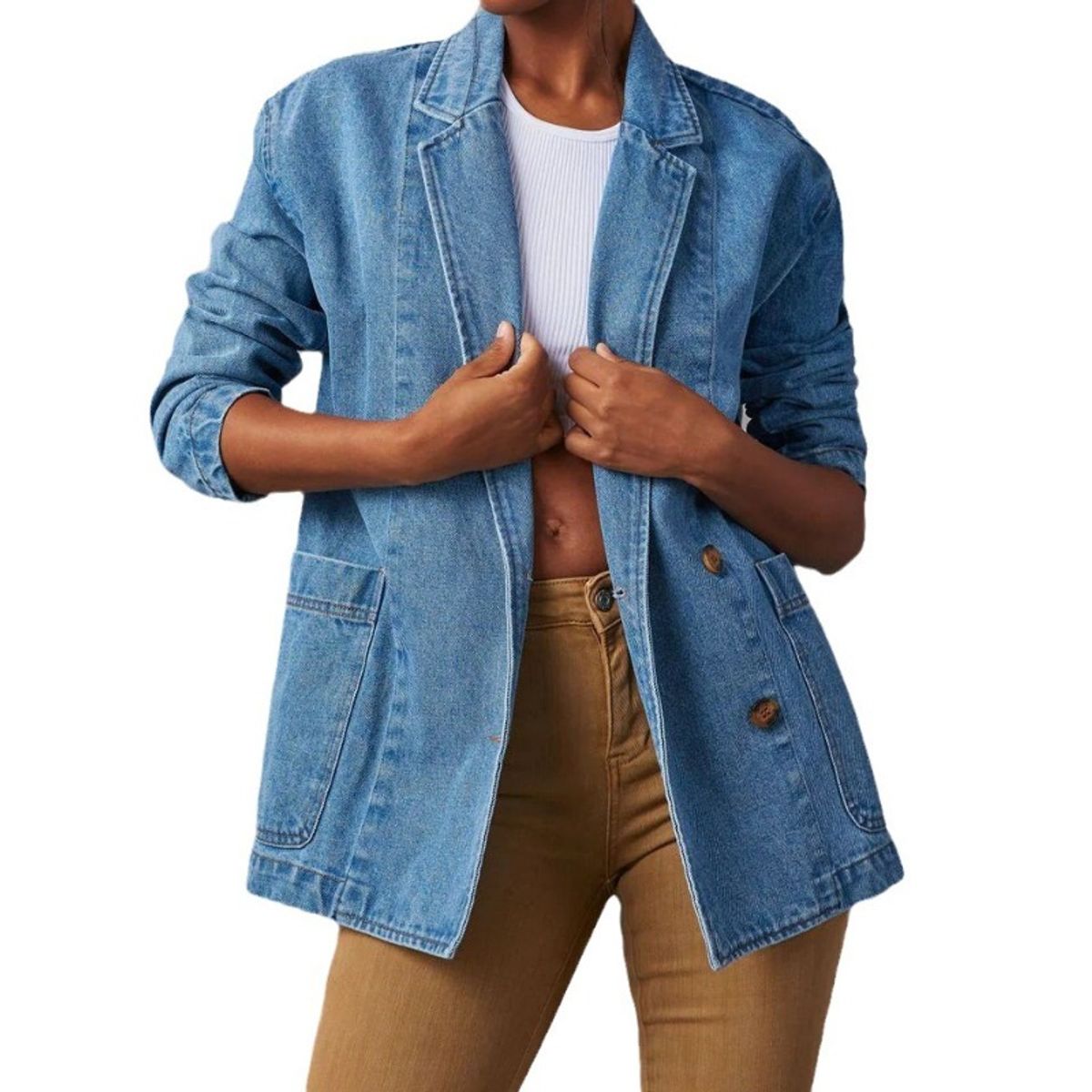 GIOIO - Chaqueta Mujer Denim Lavado Azul Blazer Casual Ajustada