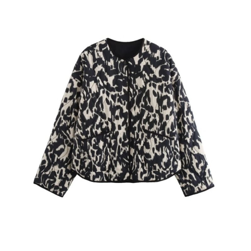 GIOIO - Chaqueta Mujer Estampado Leopardo Cuello Redondo Acolchada Top Ventas
