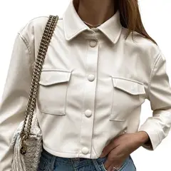 GIOIO - Chaqueta Mujer Crop Cuero Estilo Europeo Ajustada Nuevo