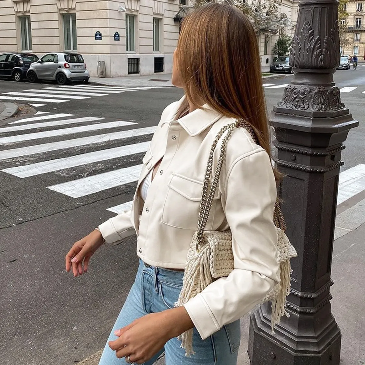 GIOIO - Chaqueta Mujer Crop PU Estilo Europeo Ajustada Nuevo