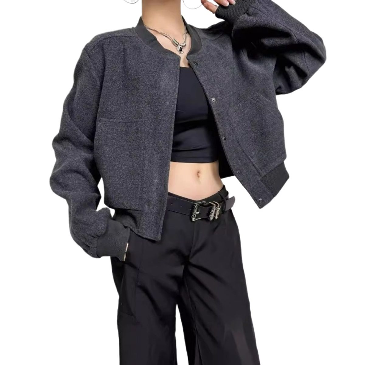 GIOIO - Chaqueta Mujer Crop PU Estilo Europeo Ajustada Nuevo