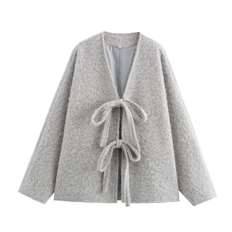 GIOIO - Chaqueta Mujer Cuello V Lazada Tejido Suelto Invierno