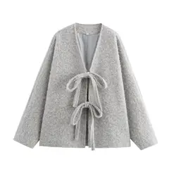 GIOIO - Chaqueta Mujer Cuello V Lazada Tejido Suelto Invierno