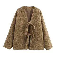 GIOIO - Chaqueta Mujer Cuello V Lazada Tejido Suelto Invierno
