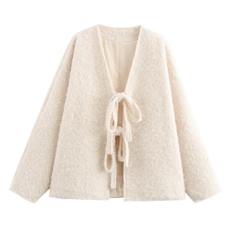 GIOIO - Chaqueta Mujer Cuello V Lazada Tejido Suelto Invierno