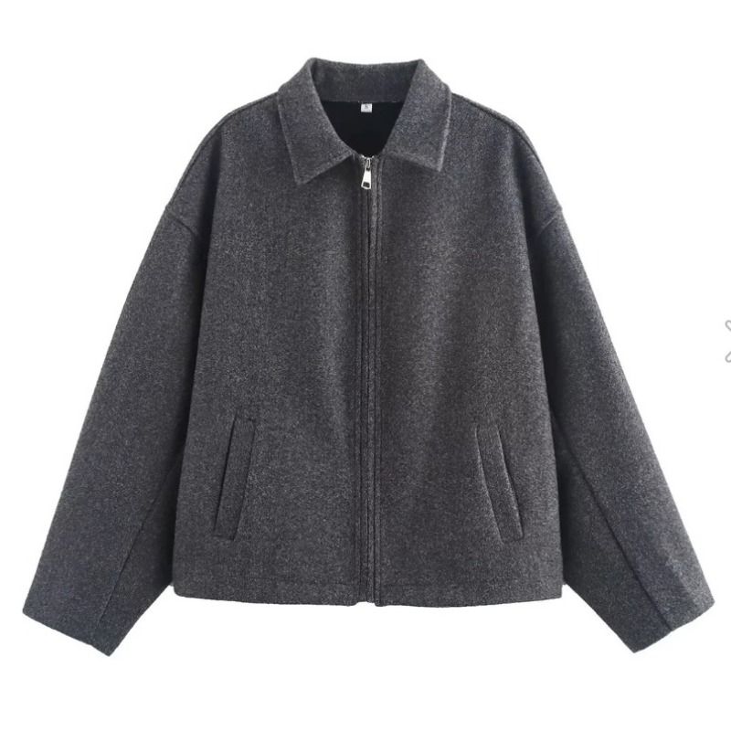 GIOIO - Chaqueta Corta Mujer Cremallera Manga Larga Marrón Retro Casual
