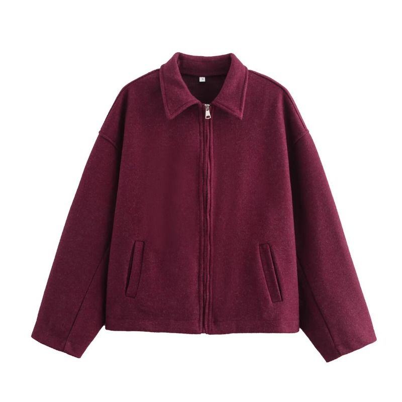 GIOIO - Chaqueta Corta Mujer Cremallera Manga Larga Marrón Retro Casual