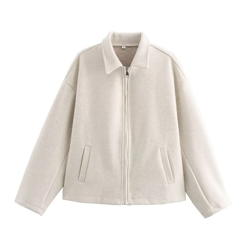 GIOIO - Chaqueta Corta Mujer Cremallera Manga Larga Marrón Retro Casual