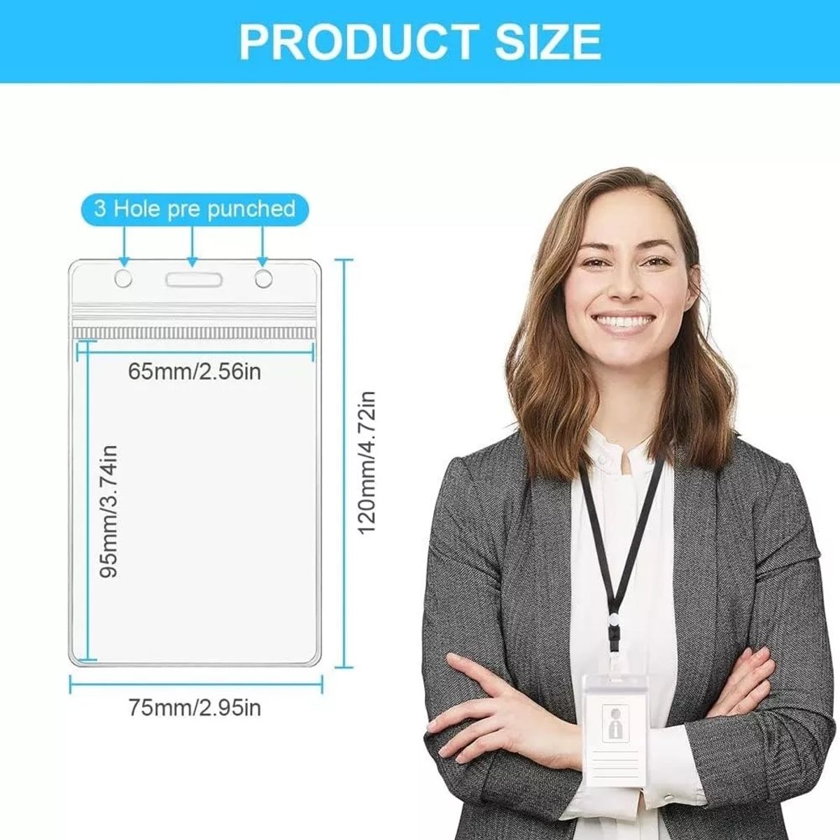 KUANGYE - Porta Credenciales Transparente Perforación Vertica 100pcs