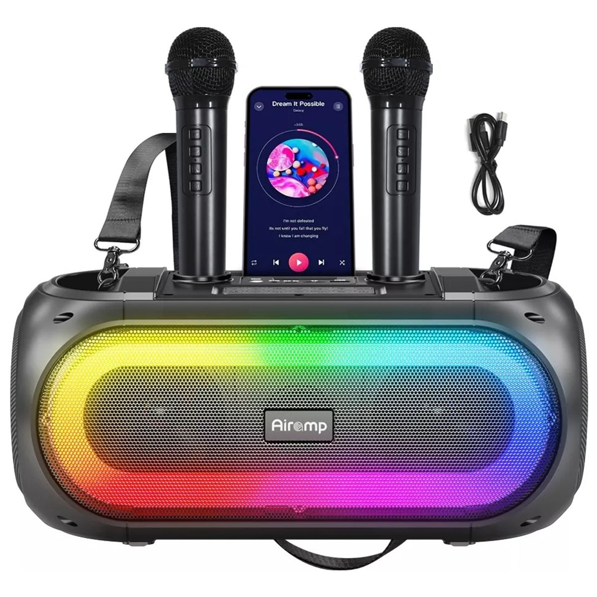 EVERSO - Portatiles Parlante Altavoz Bluetooth50 Con 2 Micrófono Led