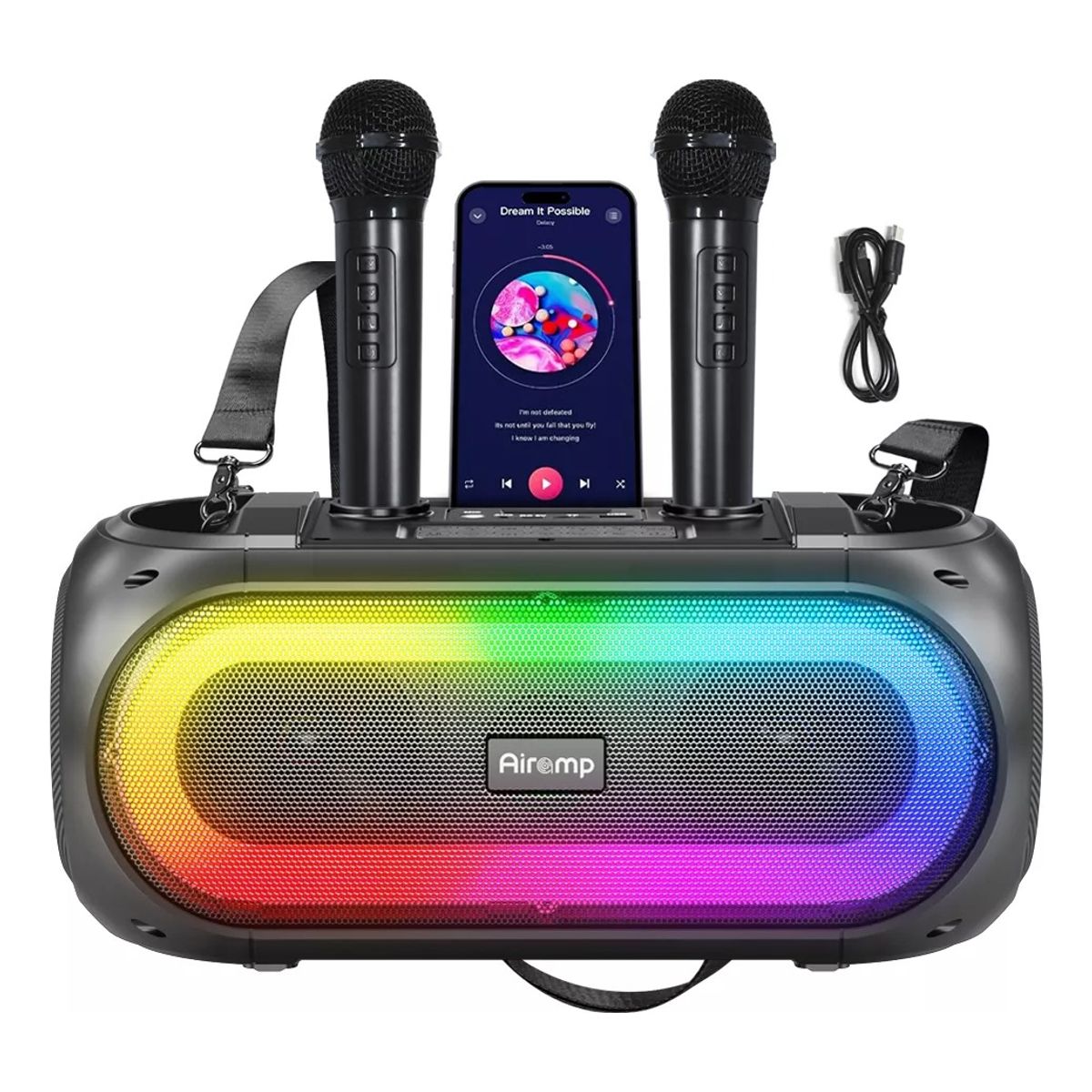 EVERSO - Portatiles Parlante Altavoz Bluetooth50 Con 2 Micrófono Led