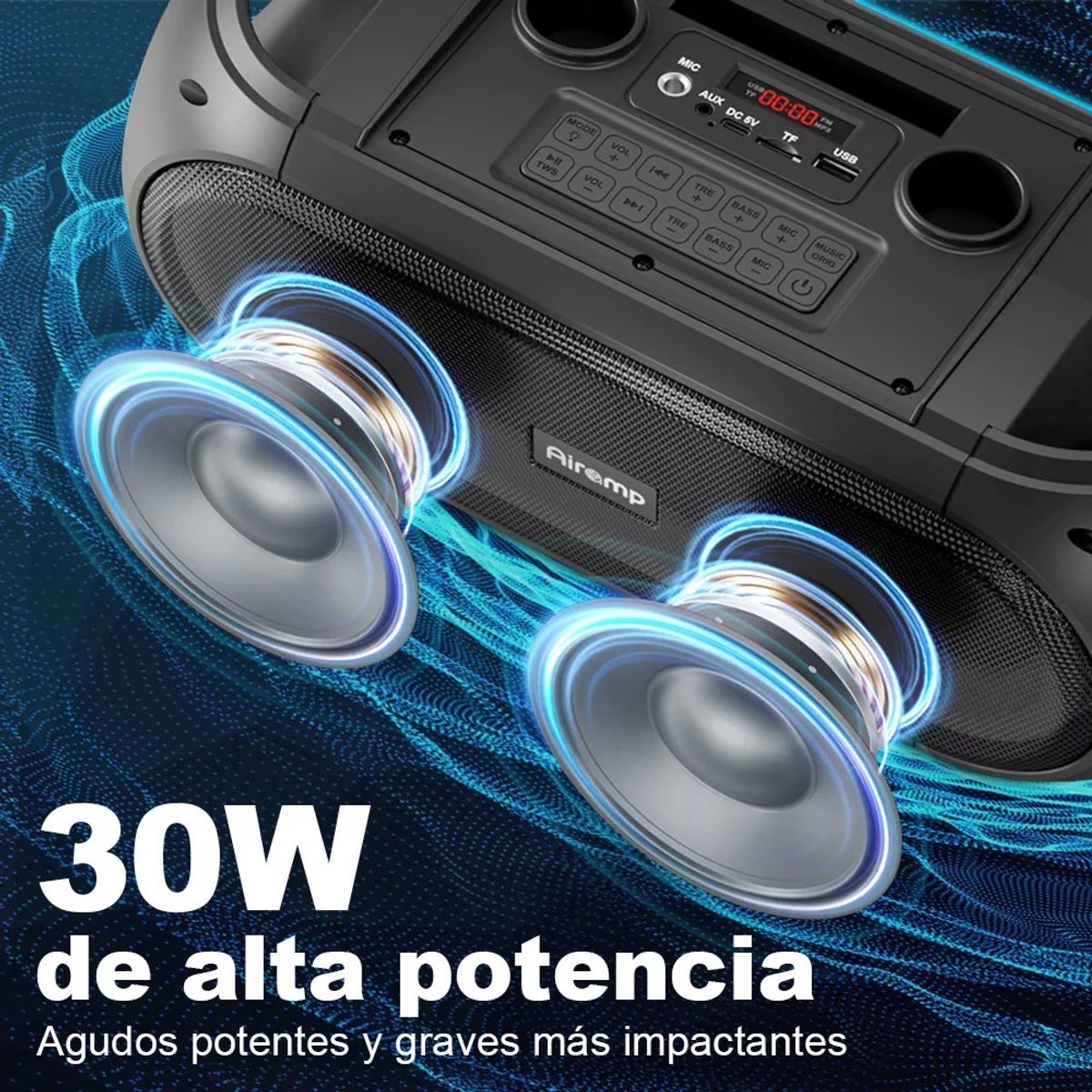 EVERSO - Portatiles Parlante Altavoz Bluetooth50 Con 2 Micrófono Led