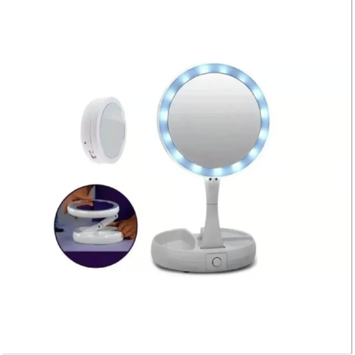 GENERICO - Espejo Con Luz Led Para Maquillaje Plegable Blanco