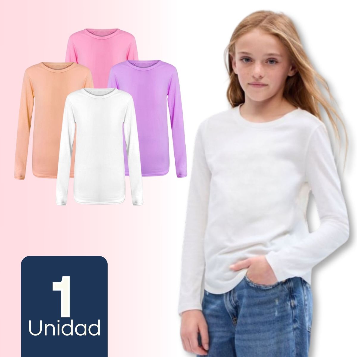 UTILISIMO - Camiseta Primera Capa Polera Niña Bambú Manga Larga Surtido