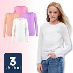 UTILISIMO - Pack 3 Camisetas Primera Capa Poleras Niña Bambú Manga Larga Surtido