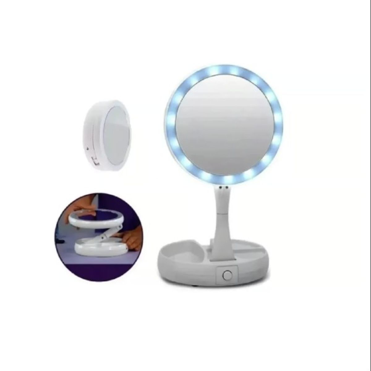 GENERICO - Espejo Con Luz Led Para Maquillaje Plegable Blanco