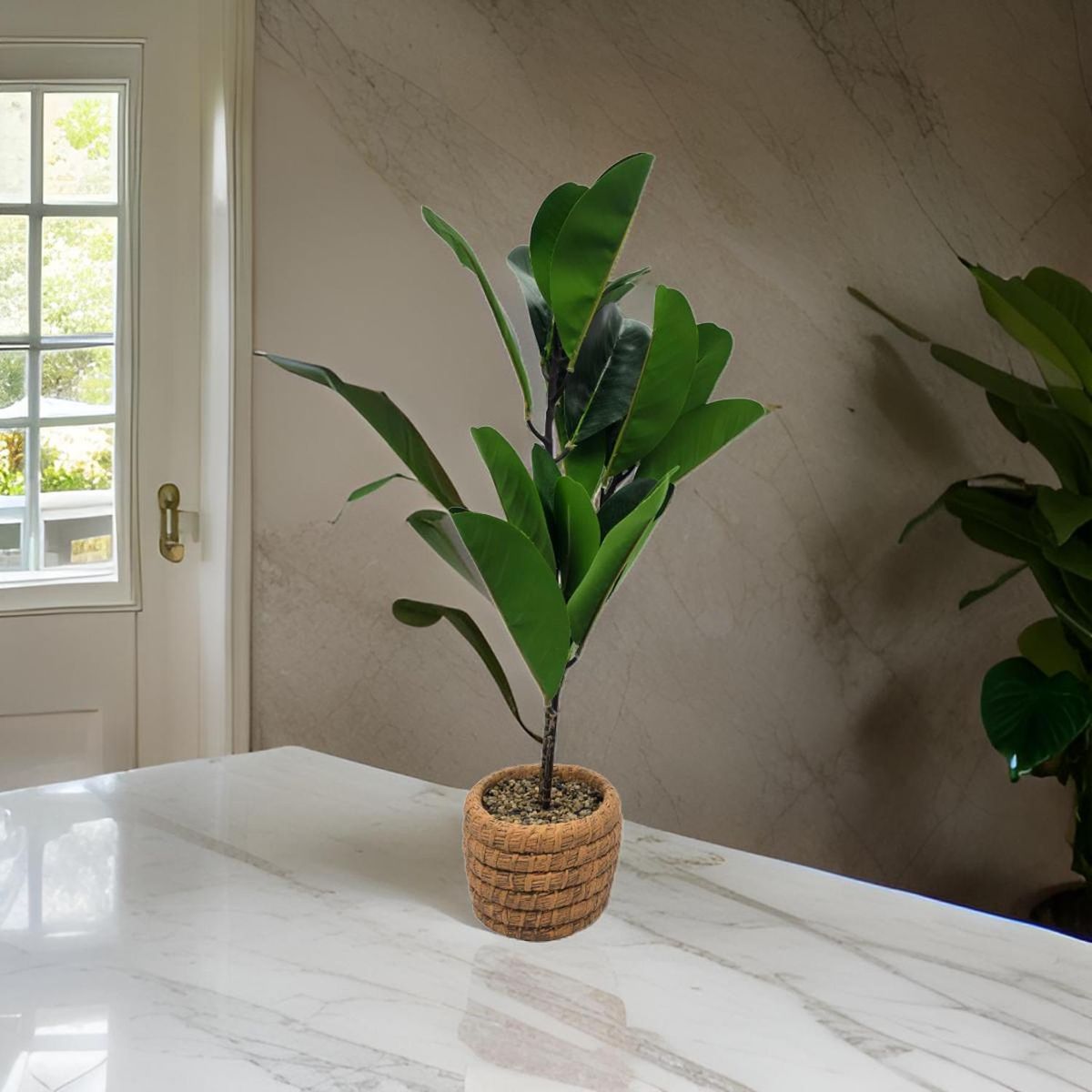 GENERICO - Planta Artificial Macetero De Cemento Naranjo Hojas Verdes