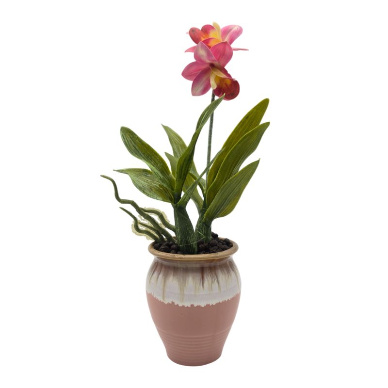 GENERICO - Planta Artificial Orquidea Rosada Macetero De Ceramica