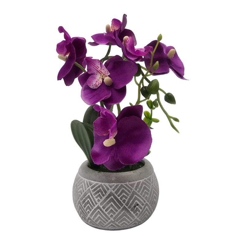 GENERICO - Planta Artificial Orquidea Pequeña Macetero De Cemento - Purpura