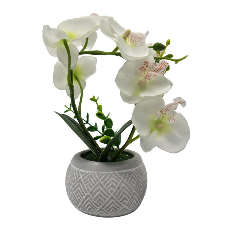 GENERICO - Planta Artificial Orquidea Pequeña Macetero De Cemento - Blanco