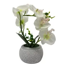 GENERICO - Planta Artificial Orquidea Pequeña Macetero De Cemento - Blanco