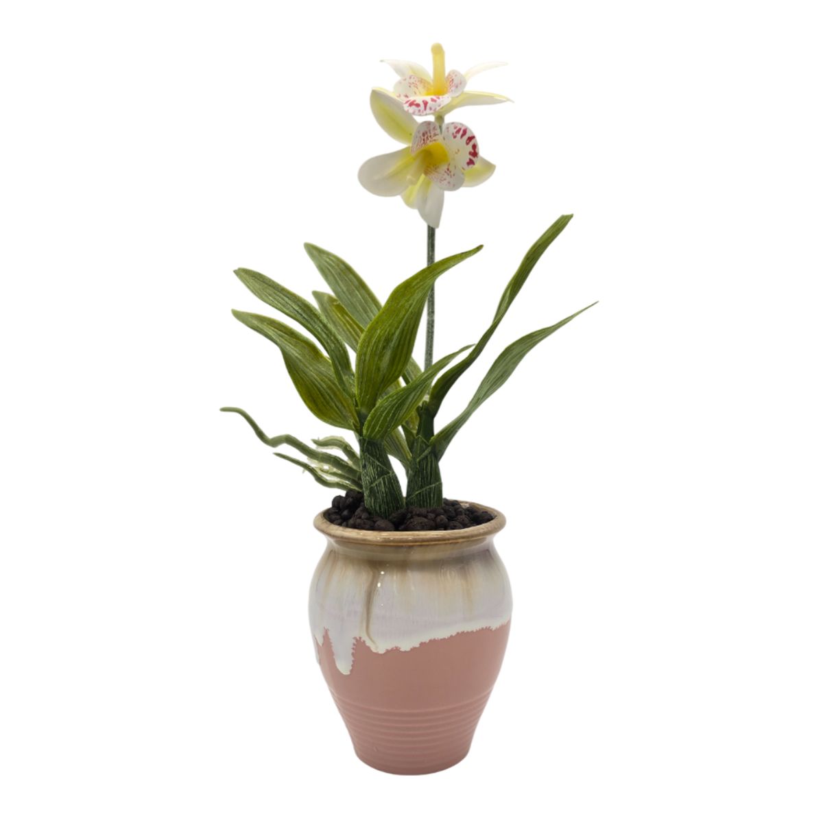 GENERICO - Planta Artificial Orquidea Blanca Macetero De Ceramica