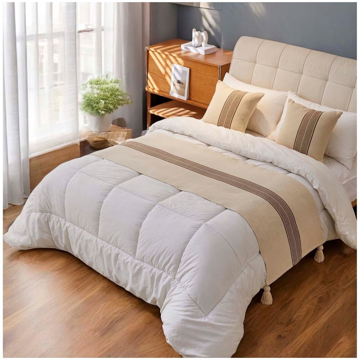 GENERICO - Set Piecera Boho 60 X 210 +2 fundas Beige 01