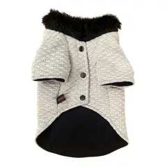 MASCOTACHIC - Abrigo Blanco Cuello Piel talla XL