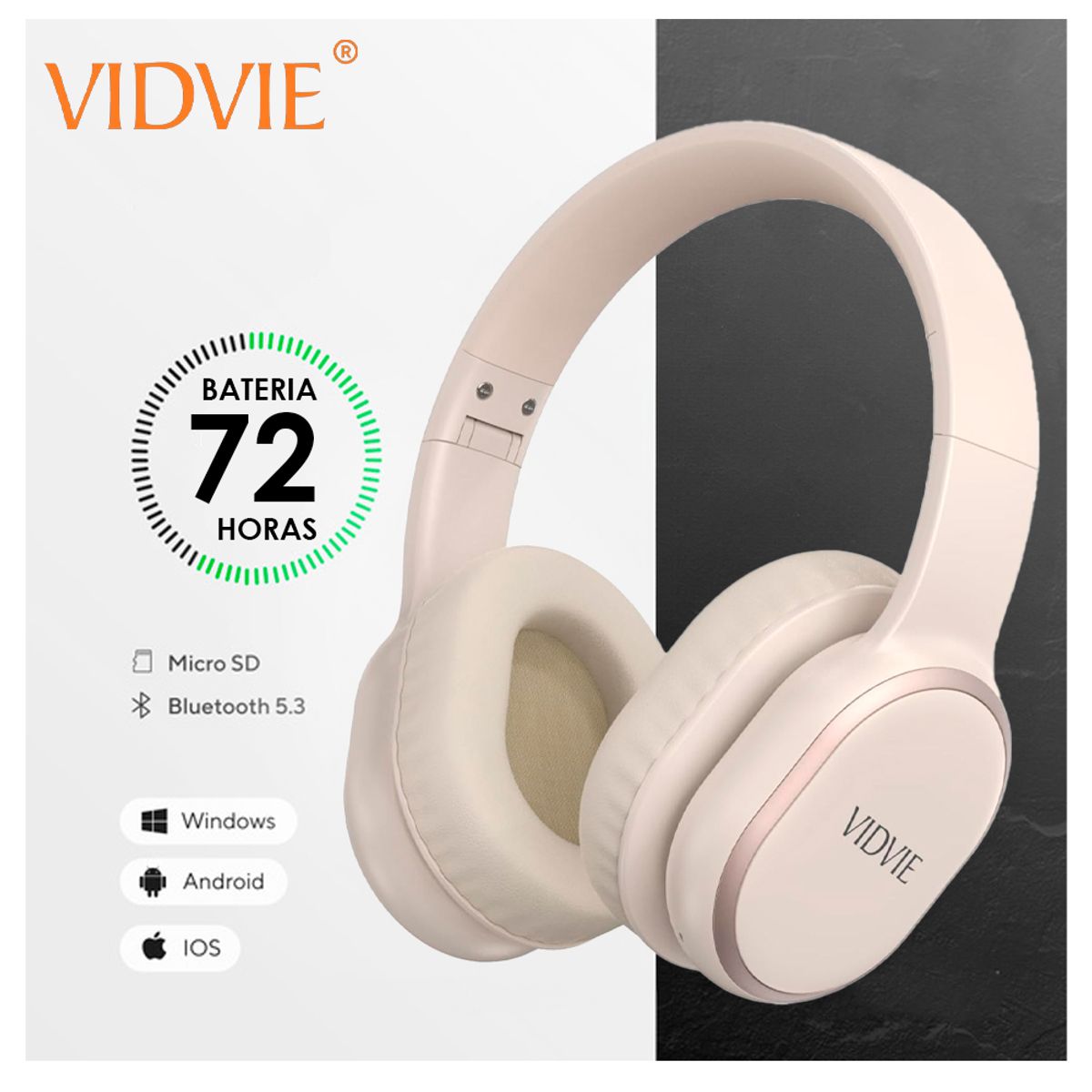 IRM - Audifonos Casco Bateria 70 horas color Beige VIDVIE