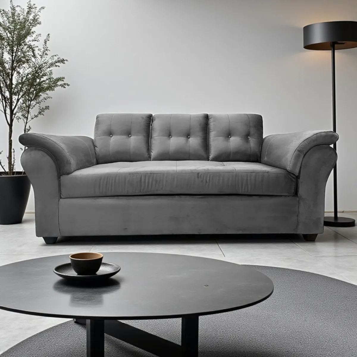 GENERICO - Sofá 3 cuerpos Sira Felpa Gris