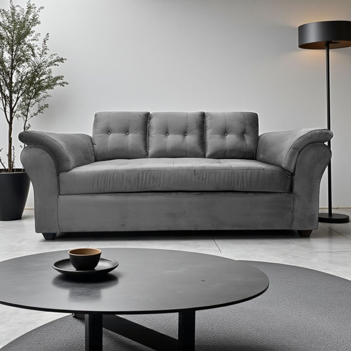 GENERICO - Sofá 3 cuerpos Sira Felpa Gris