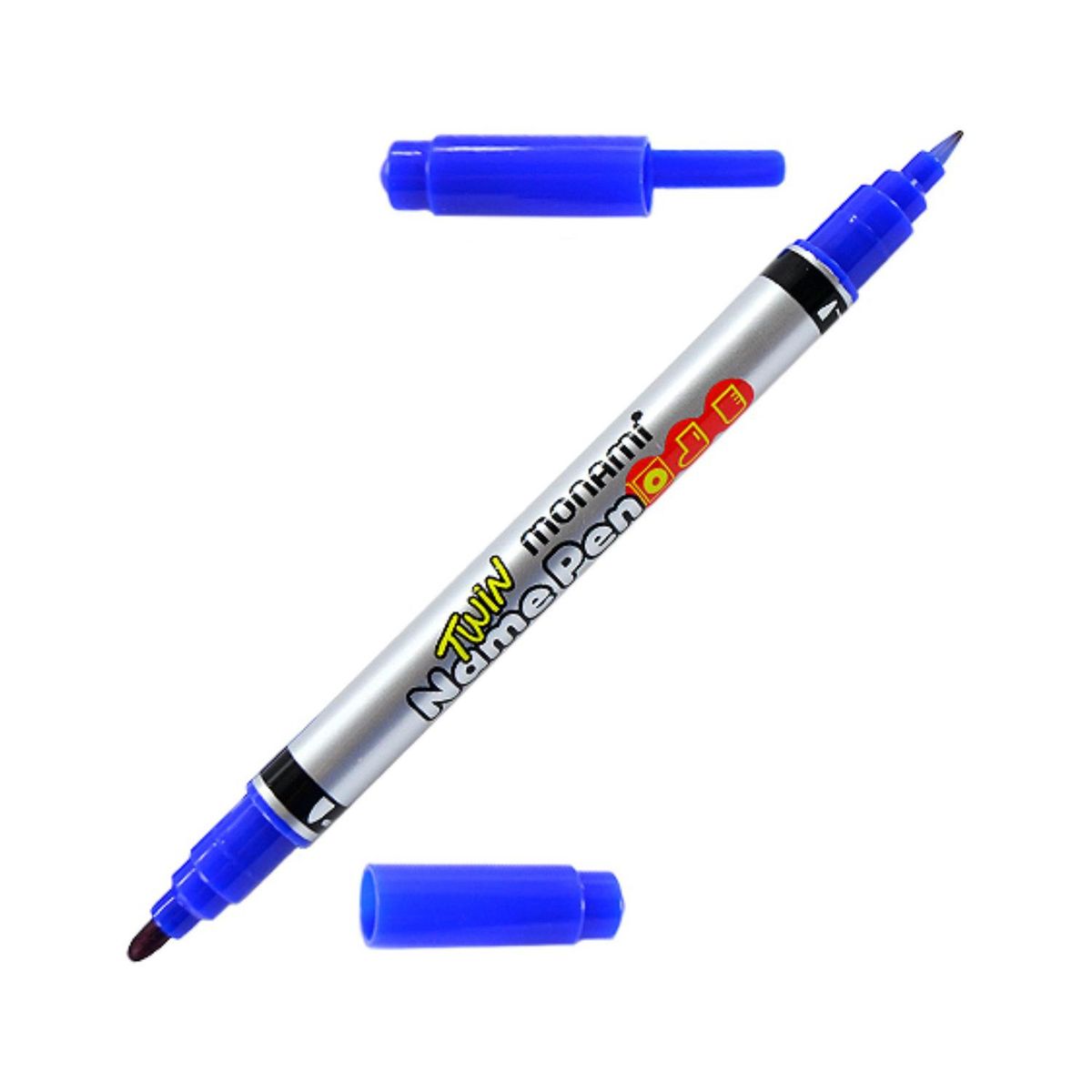 MONAMI - Marcador Permanente Doble Punta Fina Y Media 4 Unid - Azul