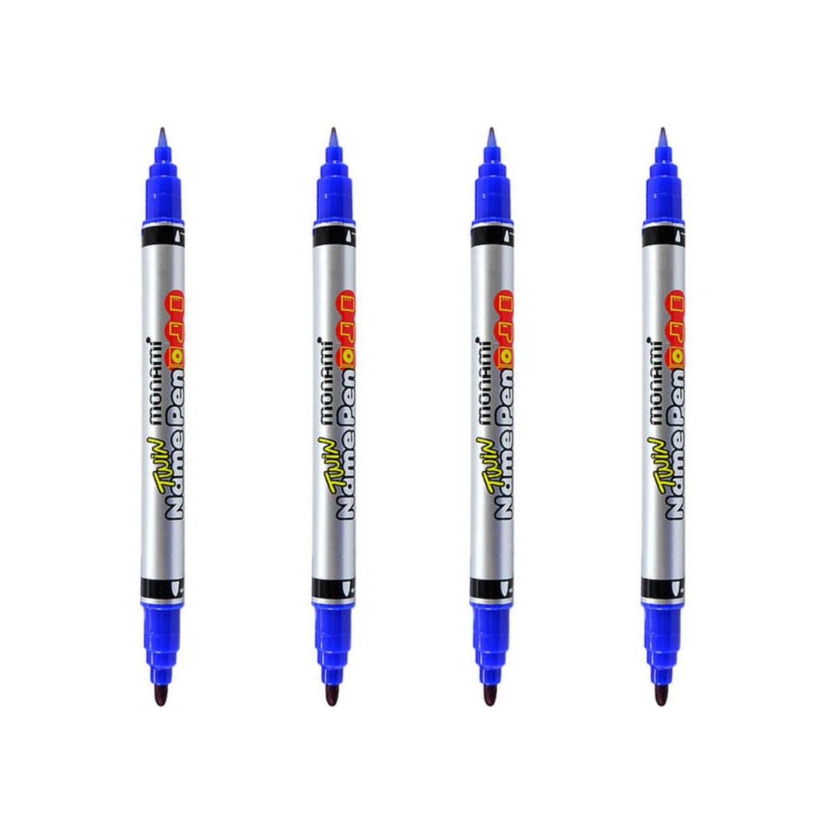 MONAMI - Marcador Permanente Doble Punta Fina Y Media 4 Unid - Azul