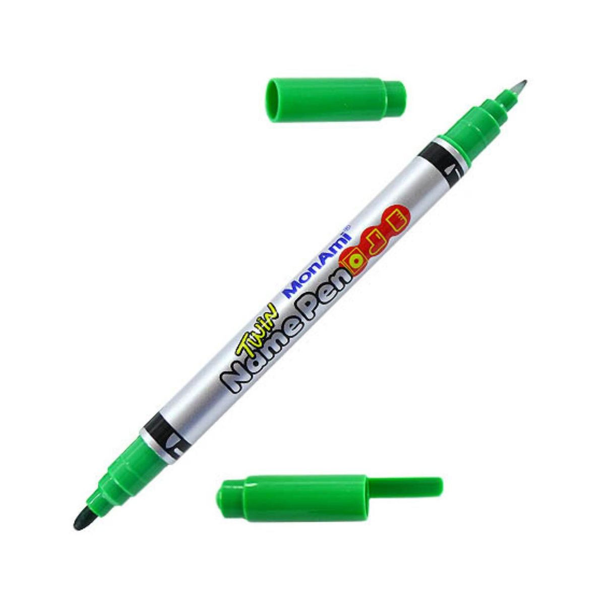 MONAMI - Marcador Permanente Doble Punta Fina Y Media 4 Unid - Verde