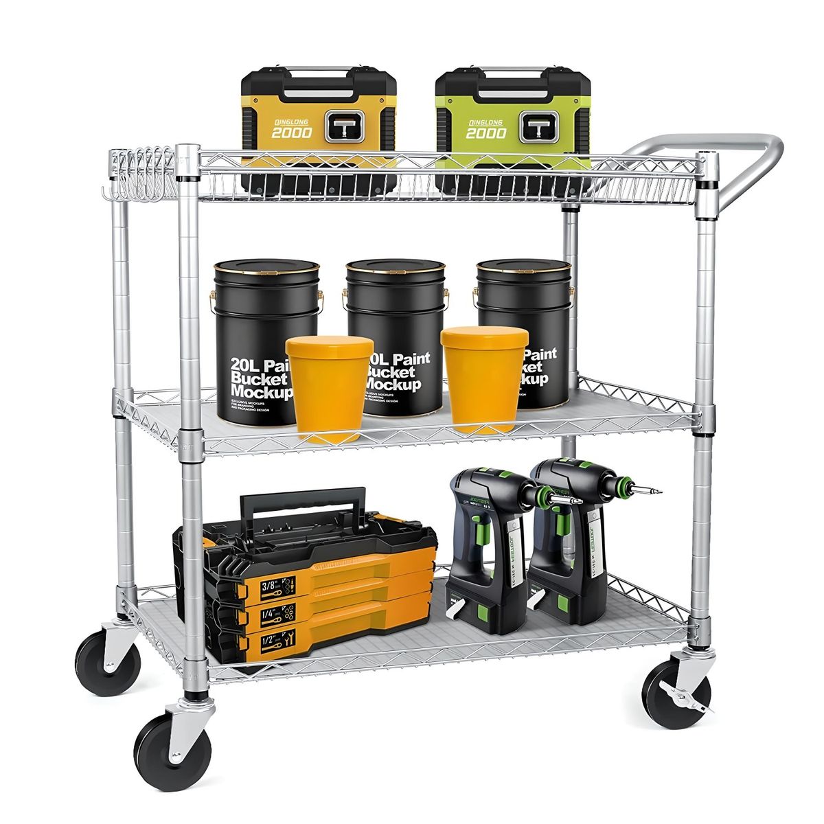 PROCHEF - Carro Multiuso 90x45x100 cm Acero Cromado 3 Niveles CJ-A1523