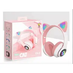 GENERICO - Audifonos Inalambricos Orejas de Gato Bluetooth Blanco Rosa