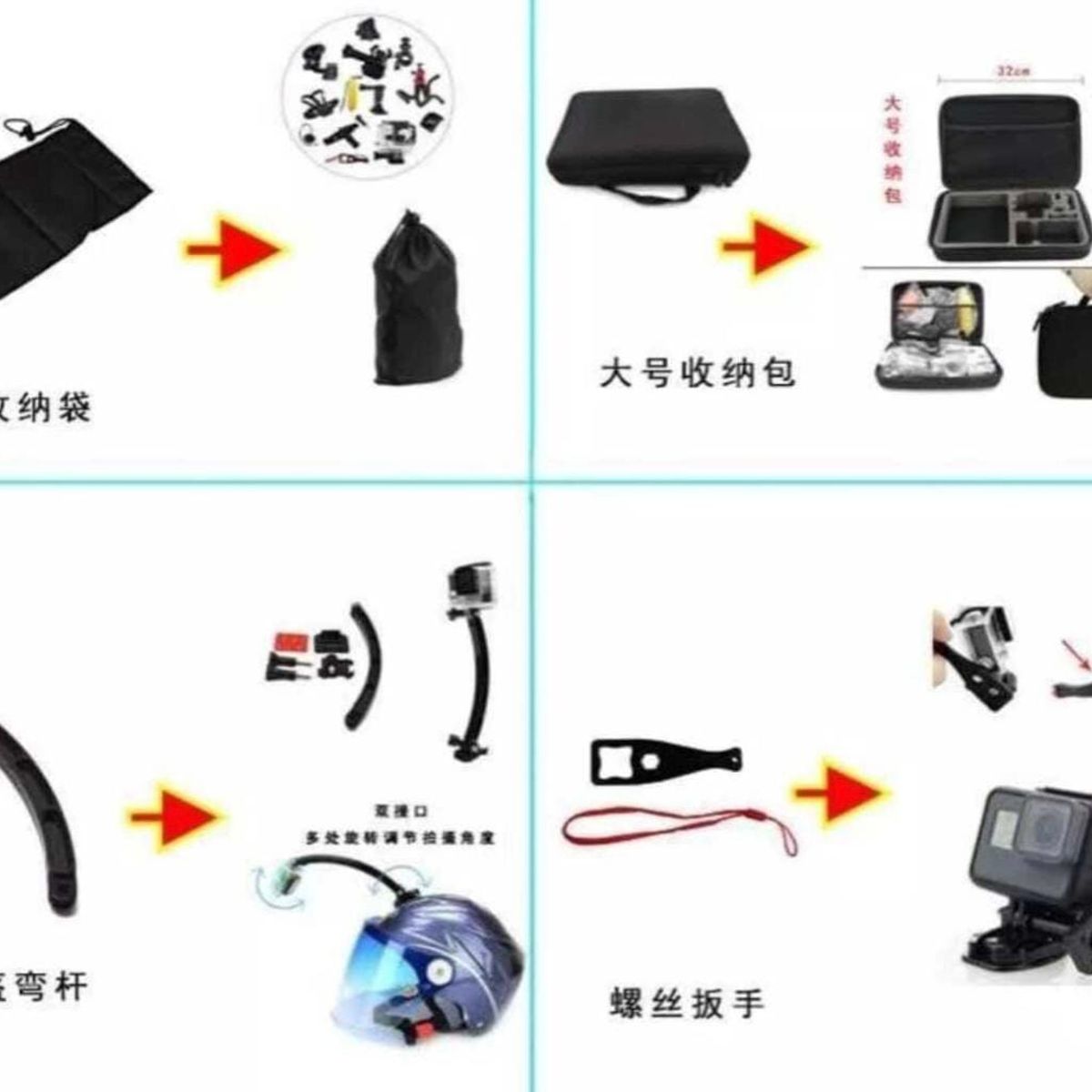 GENERICO - Kit Maleta Gopro + 50 Accesorios Cámara Deportes