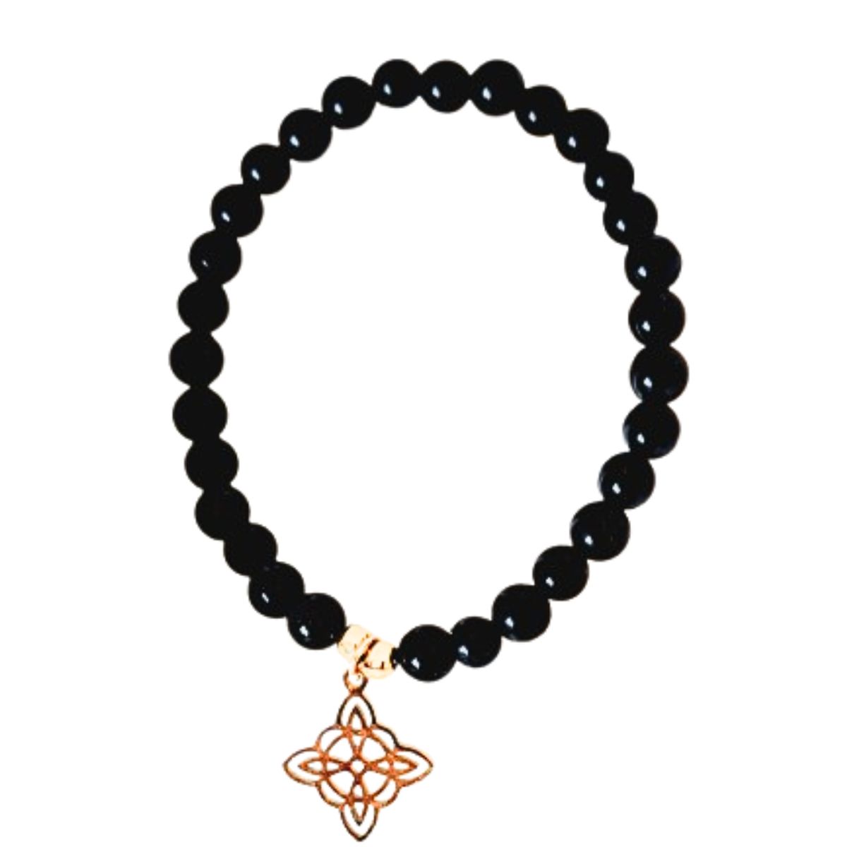 GENERICO - Pulsera Turmalina con dije nudo de bruja