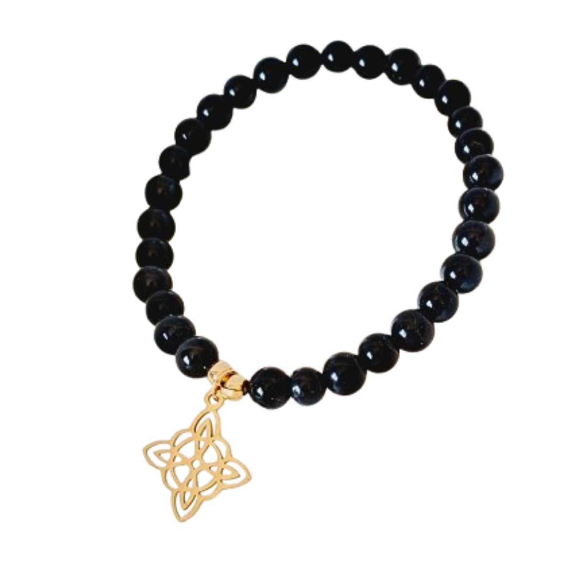 GENERICO - Pulsera Turmalina con dije nudo de bruja