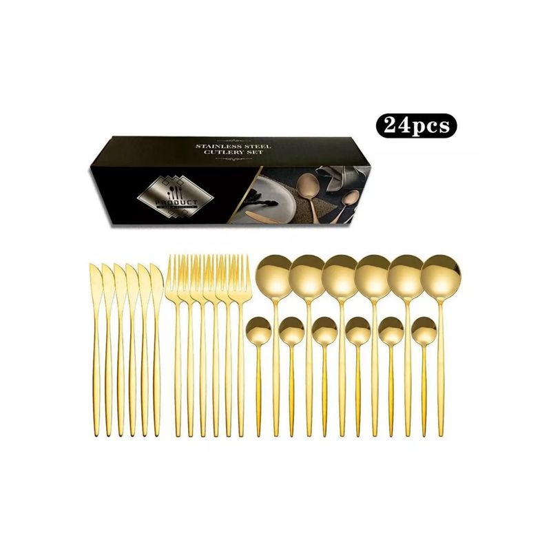 IMPORTCLICK - Set 24 Piezas Cubiertos Acero Inoxidable Color Dorado - Dorado