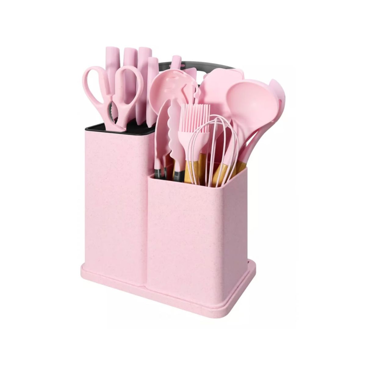 IMPORTCLICK - Set 19 Utensilios Cocina Silicona Acero Inoxidable Rosa - Rosa