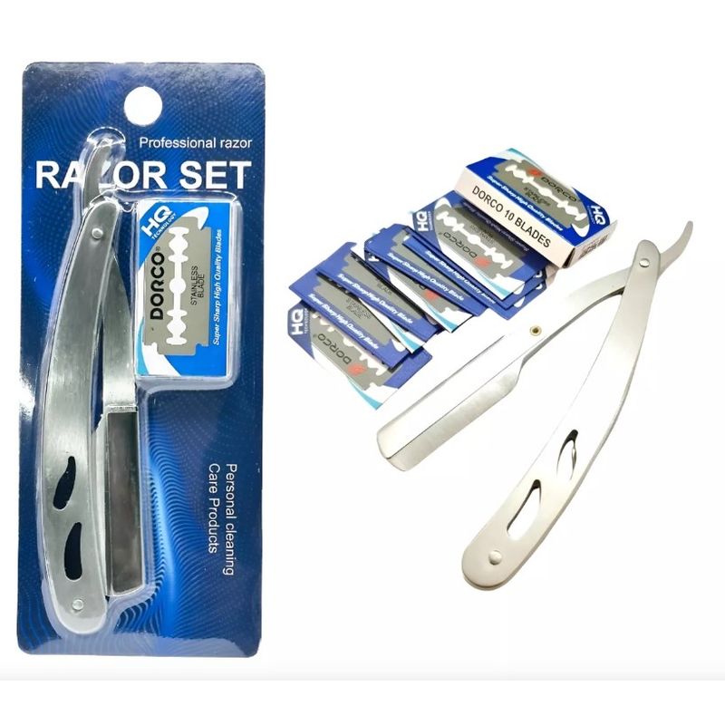 DORCO - Navaja Navajin Mas 10 Cuchillas, Afeitador Barbería Dorco